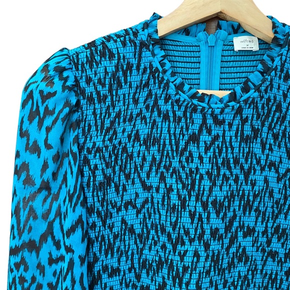 ARITZIA Wilfred Lilith Chiffon Cropped Blouse in Teal/Black, Size Medium - Picture 4 of 13